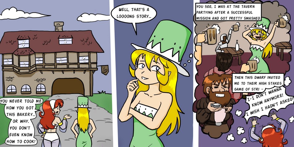 Breadfinder - Episode 1, Page 1: 001-An aasimar and a half-genie walk into a bakery...